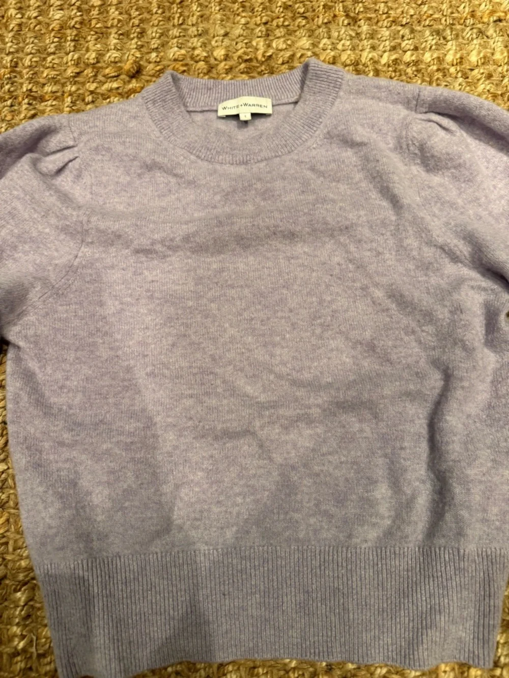 White and Warren Lavender Puff-Sleeve Crewneck Sweater-L